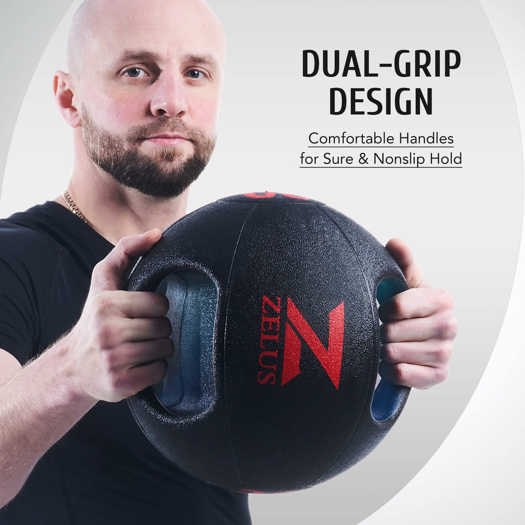 ZELUS Medicine Ball with Dual Grip| 10/20 lbs Exercise Ball |Weight Ball with Handles| Textured Grip Exercise Ball |Strength Training| Core Workouts
