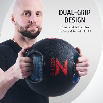 ZELUS Medicine Ball with Dual Grip| 10/20 lbs Exercise Ball |Weight Ball with Handles| Textured Grip Exercise Ball |Strength Training| Core Workouts
