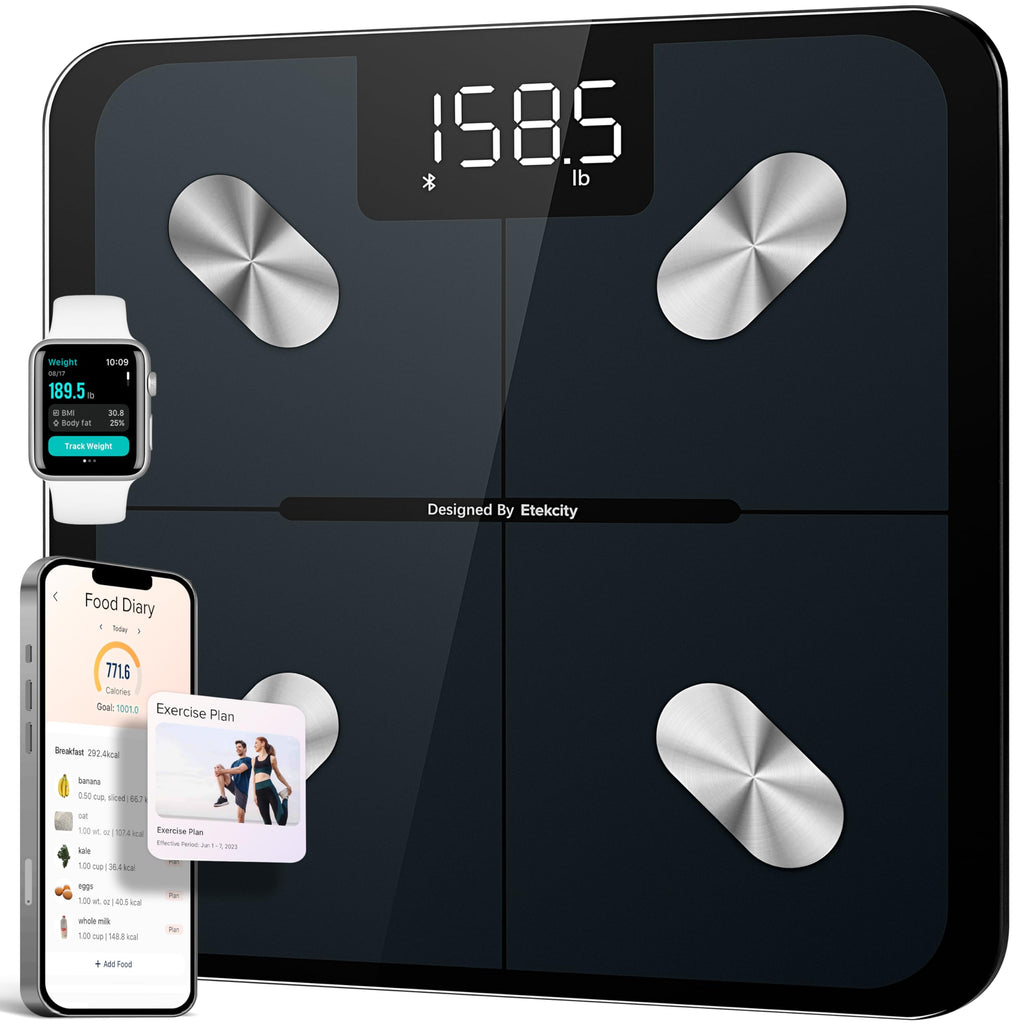 Etekcity Smart Rechargeable Scale for Body Weight, BMI, Fat, Muscle Mass, FSA&HSA Eligible, Digital Bathroom Scale with 13 Metrics, Secret Mode, Bluetooth Connect to Free Apps, Rainbow White