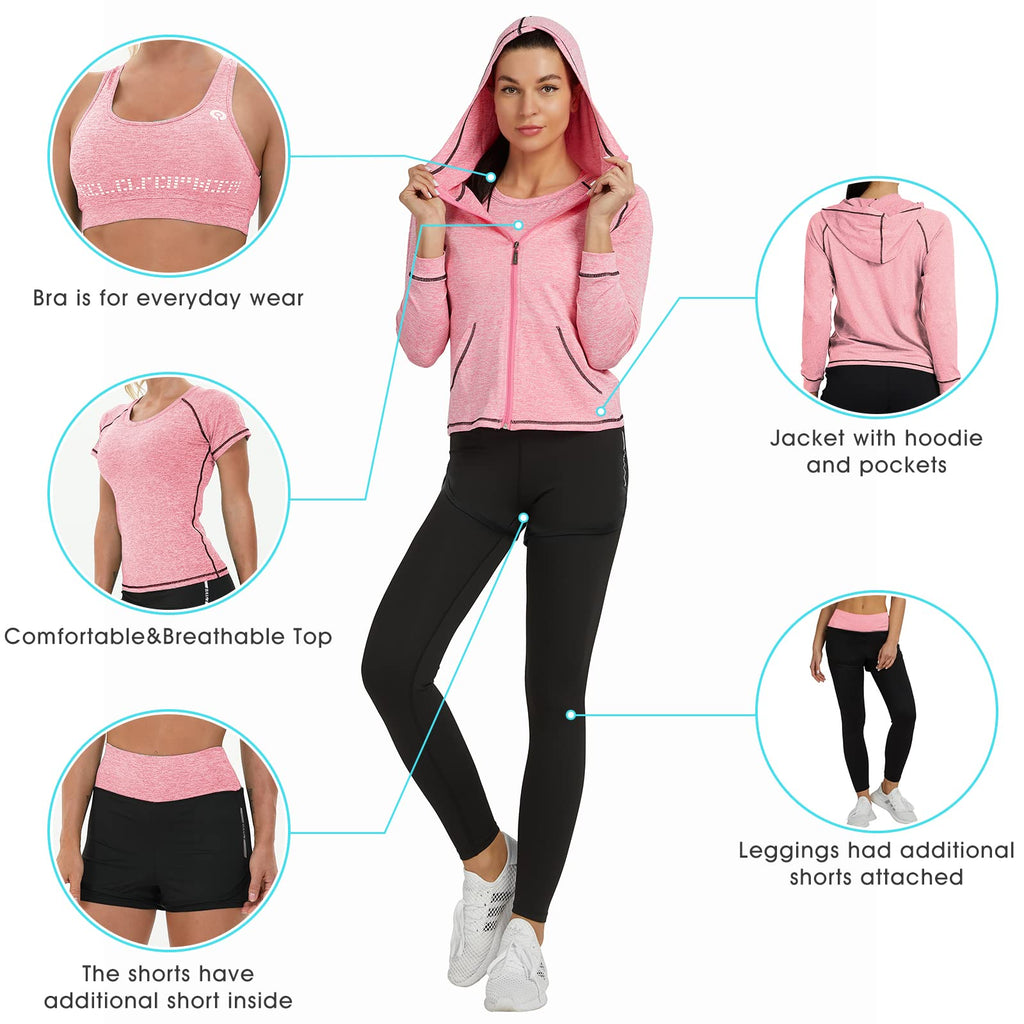 Women Workout Clothes Set 5 PCS Exercise Athletic Outfits Set