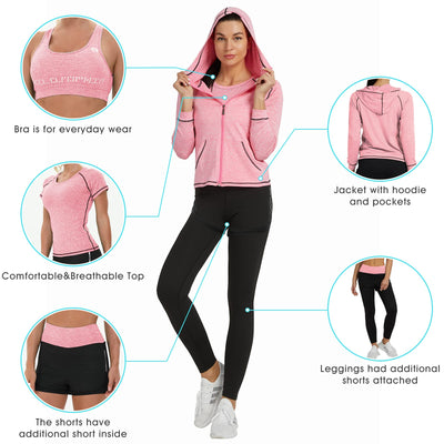 Women Workout Clothes Set 5 PCS Exercise Athletic Outfits Set