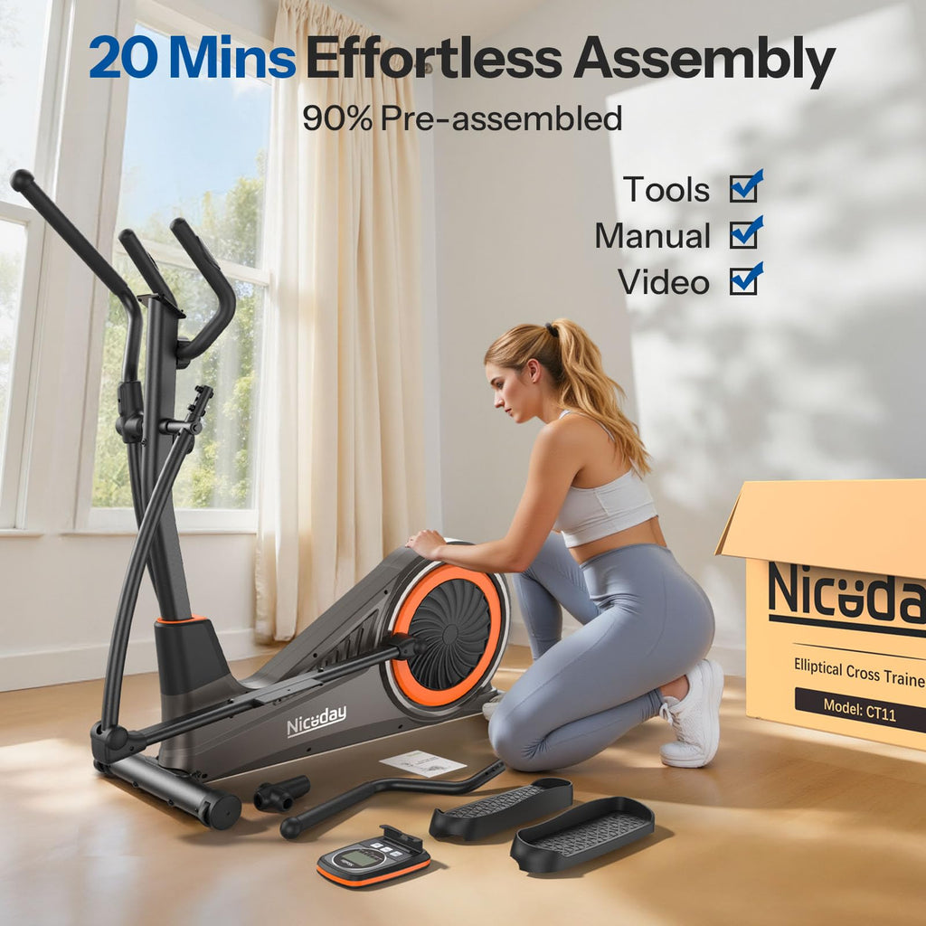 Niceday Elliptical Machine, Elliptical Exercise Machine for Home with Hyper-Quiet Magnetic Driving System, Elliptical Trainer with 15.5IN & 20IN Stride, 16 Resistance Levels, 500LBS Loading Capacity