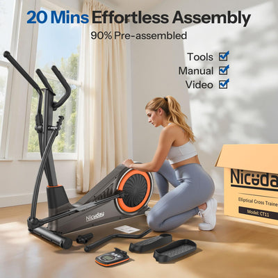 Niceday Elliptical Machine, Elliptical Exercise Machine for Home with Hyper-Quiet Magnetic Driving System, Elliptical Trainer with 15.5IN & 20IN Stride, 16 Resistance Levels, 500LBS Loading Capacity