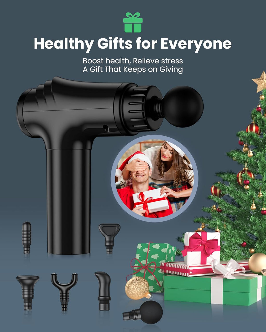 AYURA Massage Gun Deep Tissue, Muscle Massager Gun for Pain Relief, Percussion Massage Gun with 30 Speeds & 6 Heads, Portable Handheld Back Massage Gun for Athlets Men Women