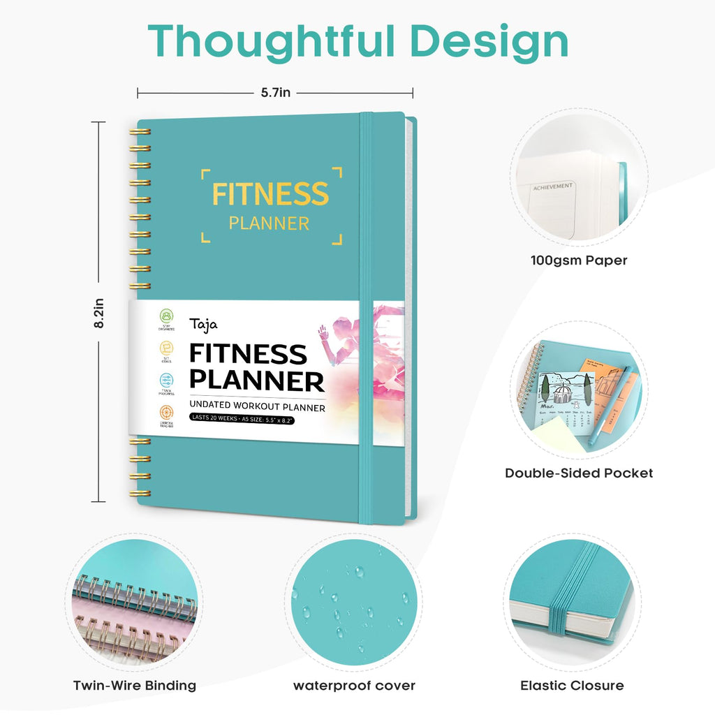 Fitness Workout Journal for Women & Men, A5(5.5" x 8.2") Workout Log Book Planner for Tracking, Progress, and Achieving Your Wellness Goals - Green