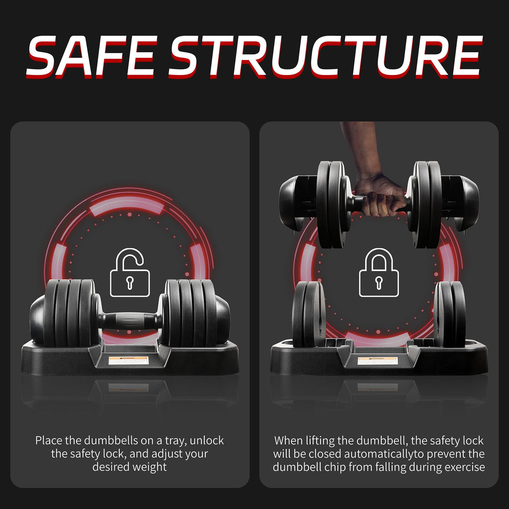 52LBS Single/Pair Adjustable Dumbbells Set Premium Rubber Coated Dumbbell Set with Secure Locking Mechanism for Safe & Customizable Strength Training