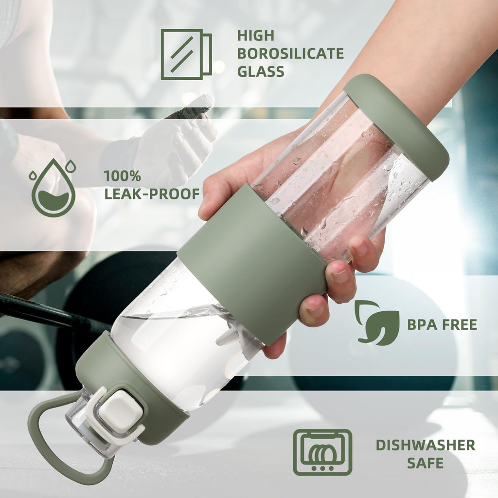 Glass Water Bottle for Protein Mixes 24 oz Protein Shaker Bottles with Whisk Ball Portable Leak Proof Shaker Blender for Fitness BPA Free