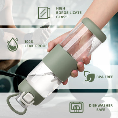 Glass Water Bottle for Protein Mixes 24 oz Protein Shaker Bottles with Whisk Ball Portable Leak Proof Shaker Blender for Fitness BPA Free