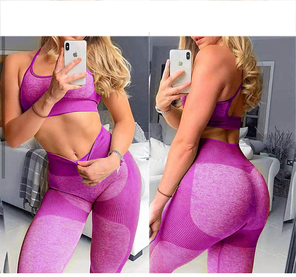 OLCHEE Women’s Workout Sets 2 Piece - Seamless Yoga Leggings and Cross-Strap Sports Bra Gym Outfits Activewear Matching Set