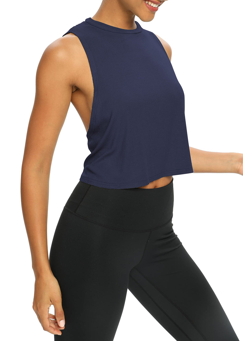 Bestisun Womens Open Back Workout Shirts Cropped Yoga Tank Tops Backless Athletic Clothes