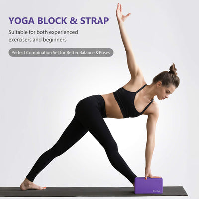 Syntus Yoga Block and Yoga Strap Set, 2 Soft Non-Slip Yoga Blocks 9×6×4 inches, 8FT Metal D-Ring Strap for Yoga, General Fitness, Pilates, Stretching and Toning