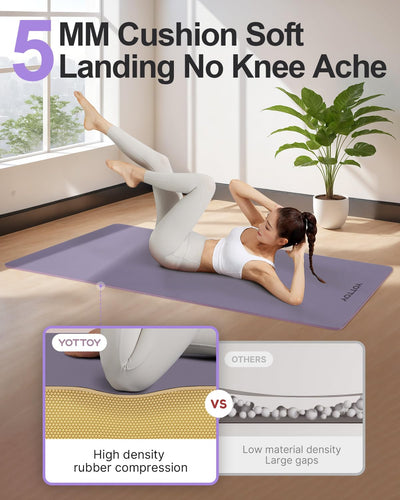 YOTTOY Yoga Mat,Non-Slip Hot Yoga Mat with Anti-Tear Design and Friendly Natural Rubber Mat with Strap and Bag