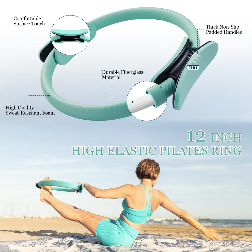 Pilates Equipment Kit for Home Workout, Pilates Ring and Ball Set with 2.2lb *2 Dumbbells, Fabric Resistance Bands, Tape Measure, Bag, Pilates Essentials Accessories for Women Yoga