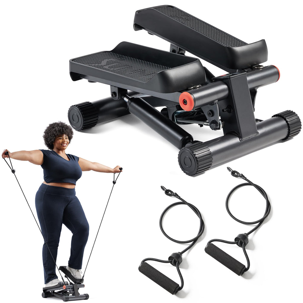 Sunny Health & Fitness Mini Stepper for Exercise at Home, Stair Step Workout Machine with Resistance Band and Over 300lb Weight Capacity, Optional Twist Motion and Free SunnyFit App Connection