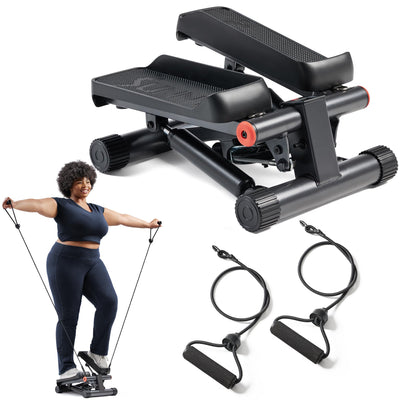 Sunny Health & Fitness Mini Stepper for Exercise at Home, Stair Step Workout Machine with Resistance Band and Over 300lb Weight Capacity, Optional Twist Motion and Free SunnyFit App Connection