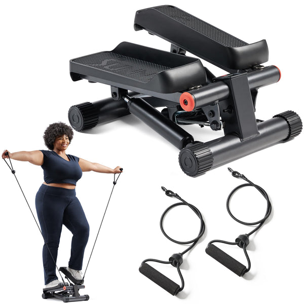 Sunny Health & Fitness Mini Stepper for Exercise at Home, Stair Step Workout Machine with Resistance Band and Over 300lb Weight Capacity, Optional Twist Motion and Free SunnyFit App Connection