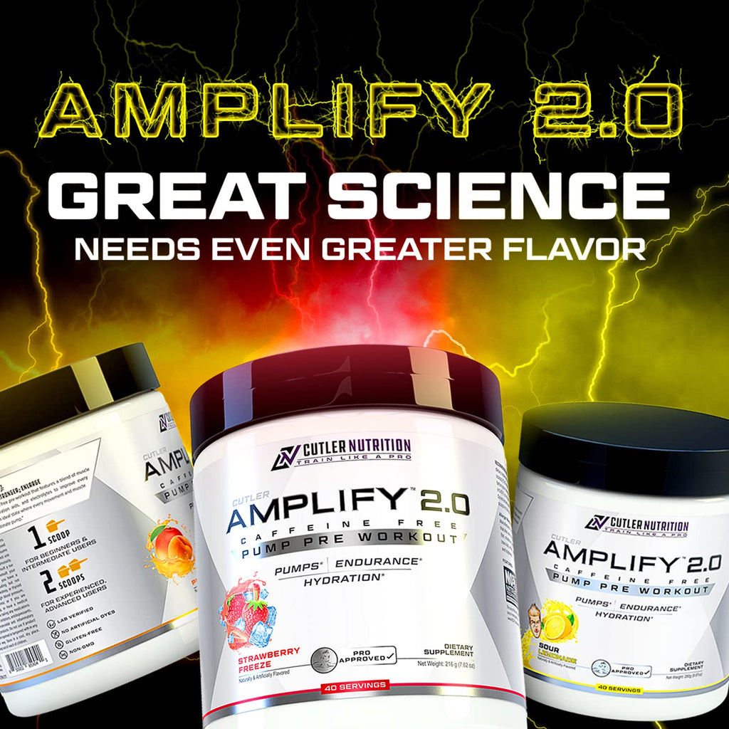 Cutler Nutrition Amplify Pump Pre Workout Caffeine Free Nitric Oxide Booster containing Arginine and Citrulline Pre-Workout for Maximum Pumps Sour Lemonade Flavor