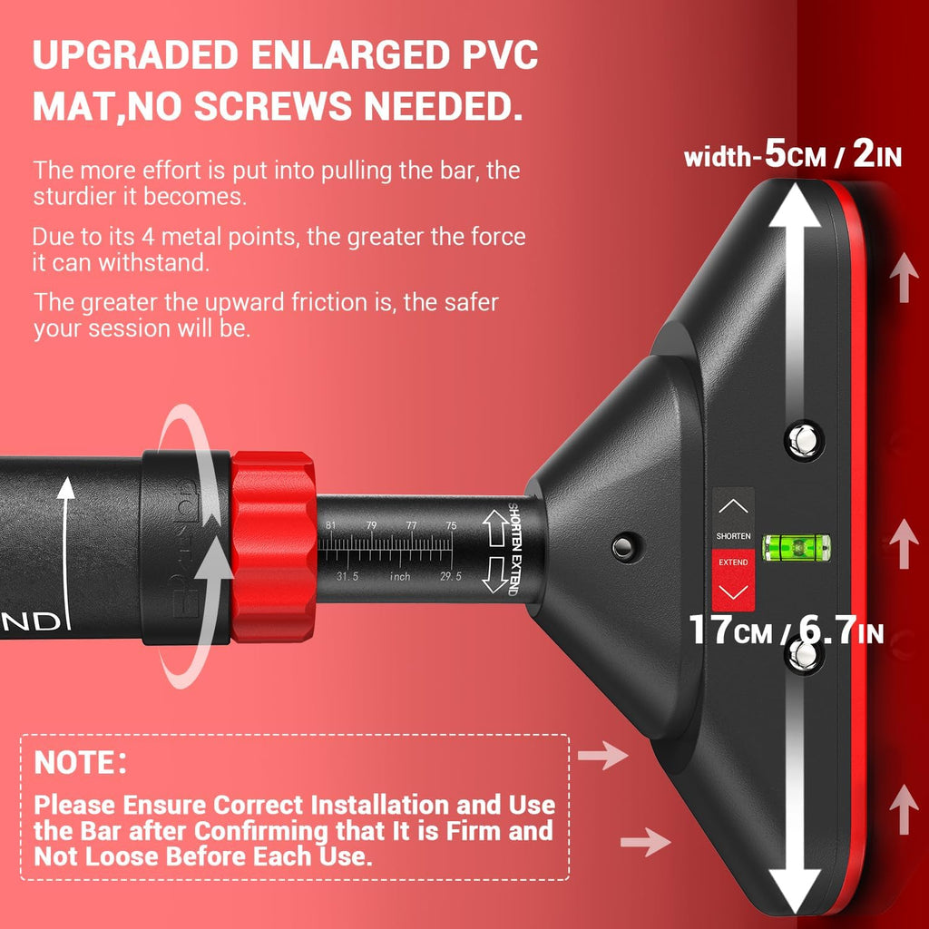Pull Up Bar for Doorway: Sportneer Strength Training Pull-up Bars without Screw - Adjustable Width Locking Mechanism Chin Up Bar, Thickened Steel Max Limit 440 lbs Upper Body Fitness Pullup Bars for Home (Black-Red)