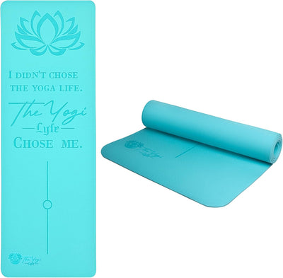 Yoga Mat – Laser-Engraved Affirmation, Non-Slip Eco TPE, 72" x 24" x 6mm, Lightweight Blue Mat for Mindful Movement and Recovery