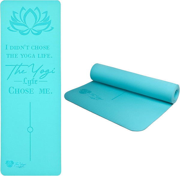 Yoga Mat – Laser-Engraved Affirmation, Non-Slip Eco TPE, 72" x 24" x 6mm, Lightweight Blue Mat for Mindful Movement and Recovery
