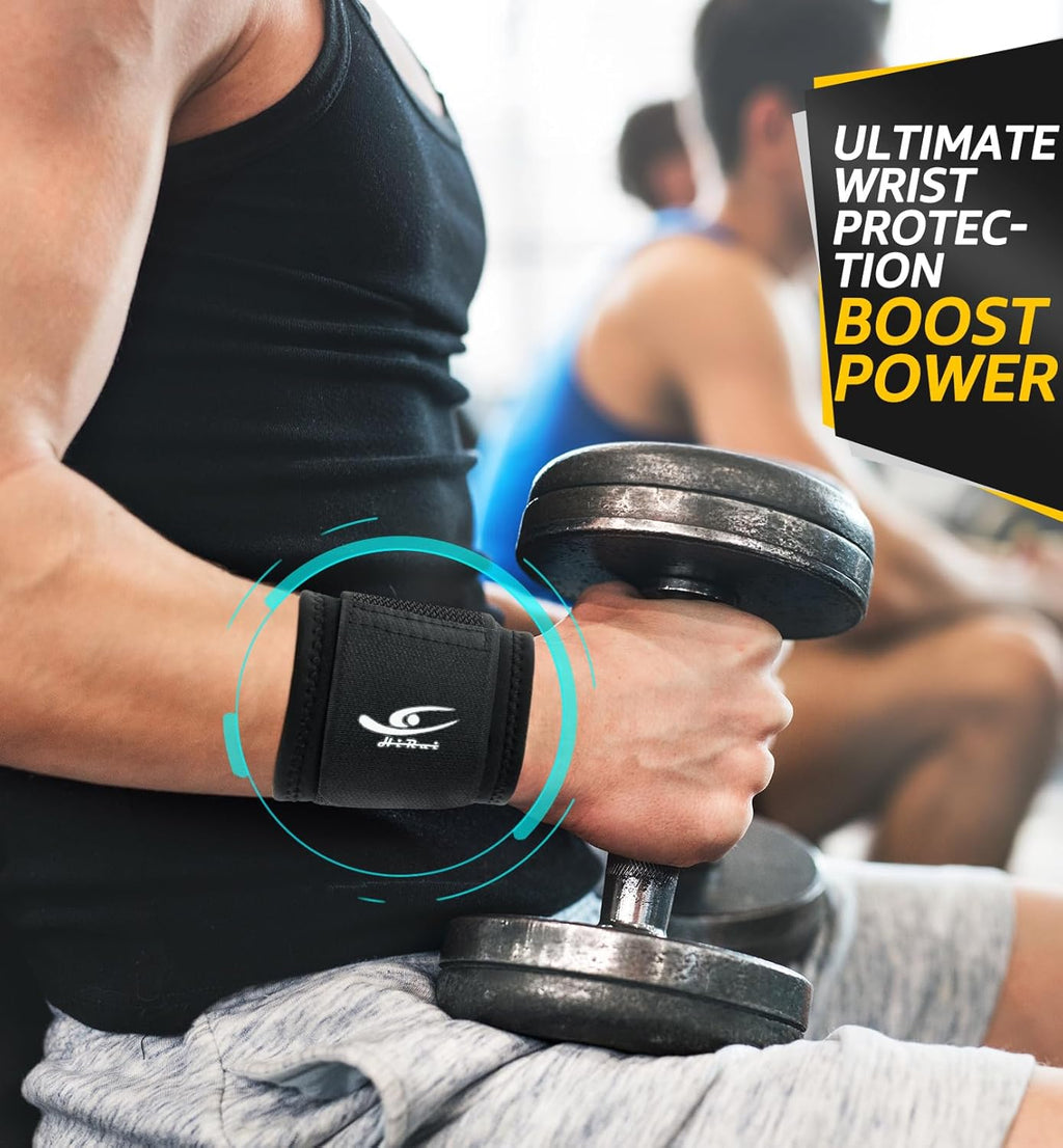 HiRui 2 PACK Wrist Compression Strap and Wrist Brace Sport Wrist Support for Fitness, Weightlifting, Tendonitis, Carpal Tunnel Arthritis, Pain Relief-Wear Anywhere-Unisex,Adjustable