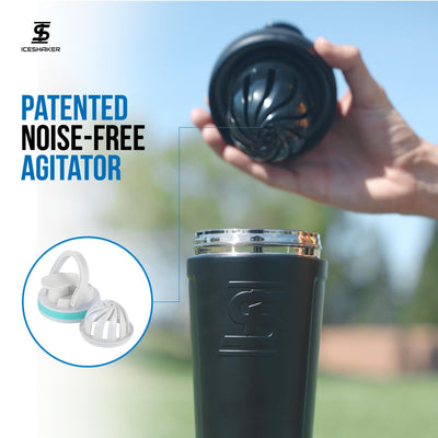 Ice Shaker Insulated Stainless Steel Shaker Bottle | 26oz, Navy/Mint | Cold for 30+ Hours | Insulated Cup with Twist-on Agitator | Odor-Free Bottle for Protein Shakes, Water, Smoothies, Cocktails