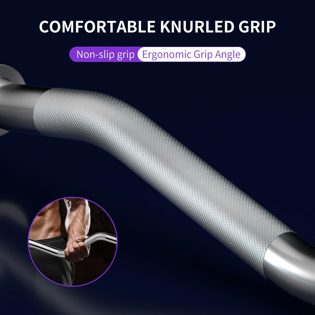 47" EZ Curl Bar Weight Lifting Bar, 1-inch Curling Bars for Weight lifting, Barbell bar for Hip Thrusts/Squats/Lunges for Gym and Home, With 2 Star Double Risk Star-nuts (220lb Weight Capacity)