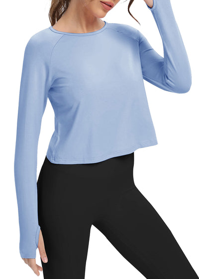 Bestisun Long Sleeve Athletic Workout Shirts Sports Yoga Gym Crop Tops for Women