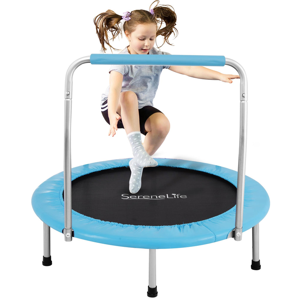 SereneLife 36/40" Foldable Mini Trampoline - Compact Fitness Trampoline for Kids Adults, Exercise Rebounder with Foam Handle, Indoor/Garden Workout Equipment, Max Load 150/220 lbs