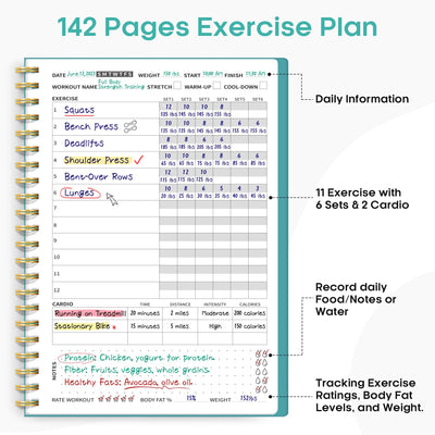 Fitness Workout Journal for Women & Men, A5(5.5" x 8.2") Workout Log Book Planner for Tracking, Progress, and Achieving Your Wellness Goals - Green