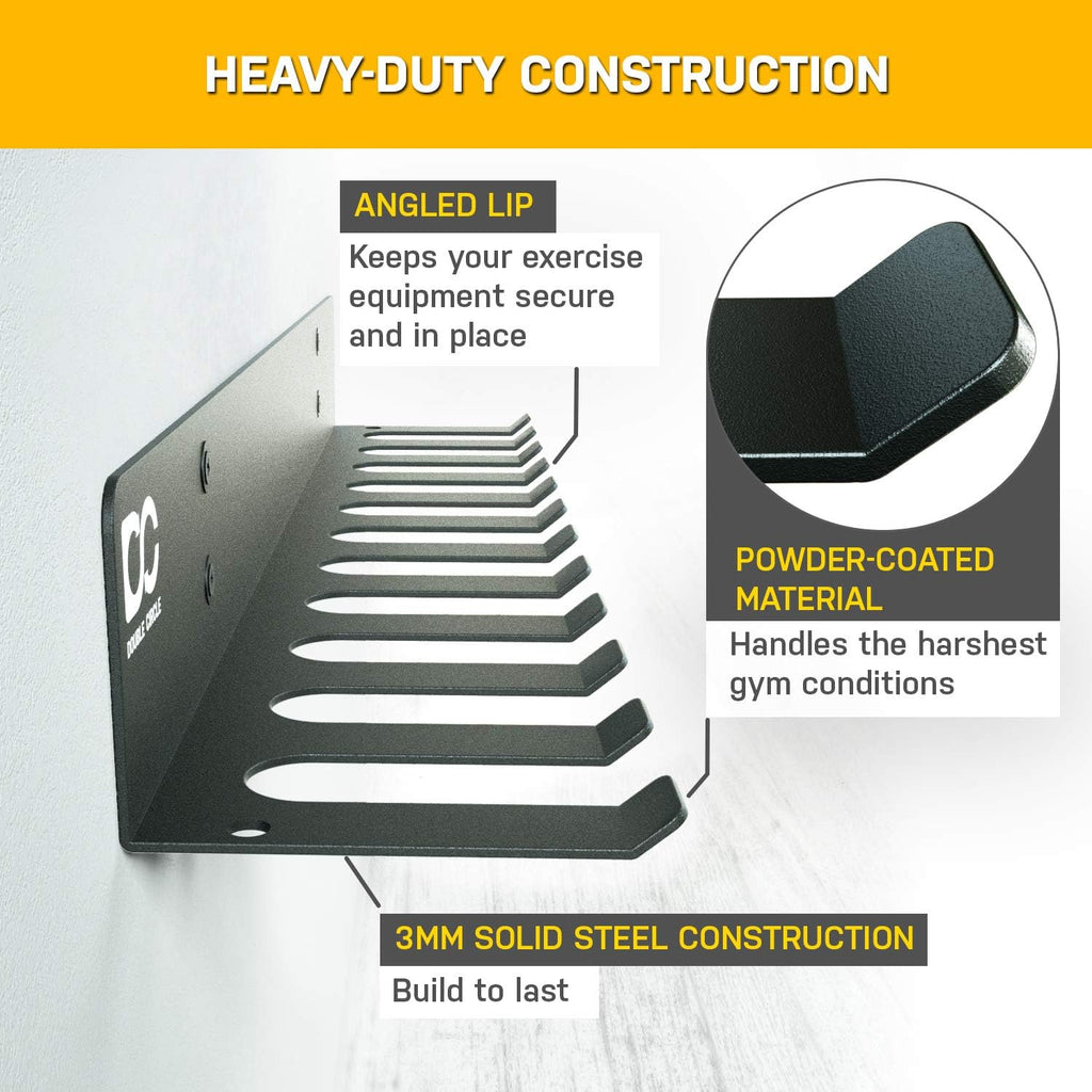 Double Circle Gym Storage Rack with 12 Hooks, Multi Purpose Gym Equipment Wall Rack Hanger for Pro Home Gym Storage for Exercise Bands, Barbell Bars, Jumprope (Hardware Included)