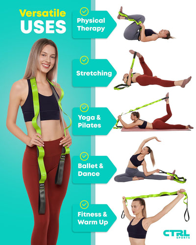 Stretching Strap with Loops - Non Elastic Stretch Band for Physical Therapy, Yoga Strap for Stretching Equipment, Stretch Bands for Exercise and Flexibility - Fascia, Hamstring & Leg Stretcher Belt
