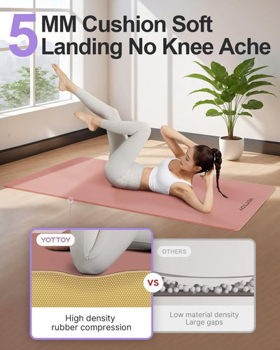 YOTTOY Yoga Mat,Non-Slip Hot Yoga Mat with Anti-Tear Design and Friendly Natural Rubber Mat with Strap and Bag