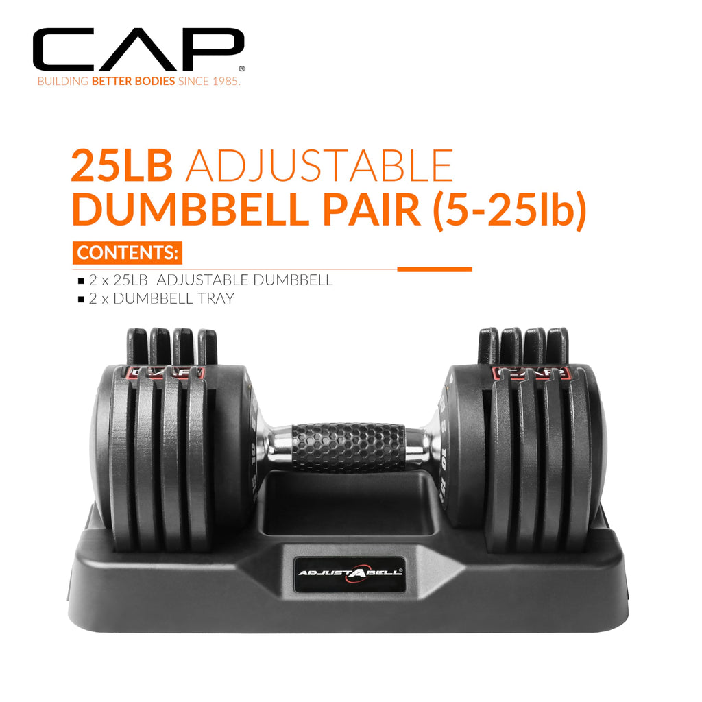 CAP Barbell ADJUSTABELL Adjustable Round Dumbbell Weights - Singles & Pairs | 12.5 lb, 25 lb & 55 lb | Multiple Handle Options