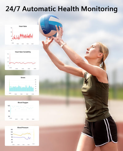 Smart Bracelet for Men Women, Health Activity Fitness Trackers, 24/7 Continuous Heart Rate/Blood Pressure/HRV/Stress Monitor, 24H Sleep Tracker, 170+ Sports Modes Smart Wristband with Free APP 2 Bands