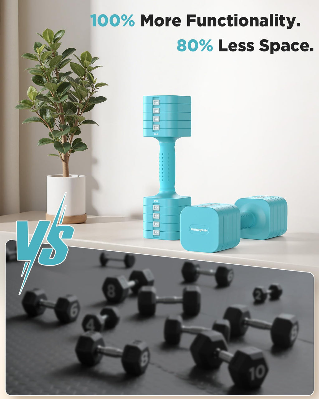 FEIERDUN 5-in-1 Adjustable Dumbbell Set of 2, 20LBS/10LBS Hand Weights for Women, 1s-Adjust Dual-Stable Dumbbell Set for Women Home Gym & Outdoor