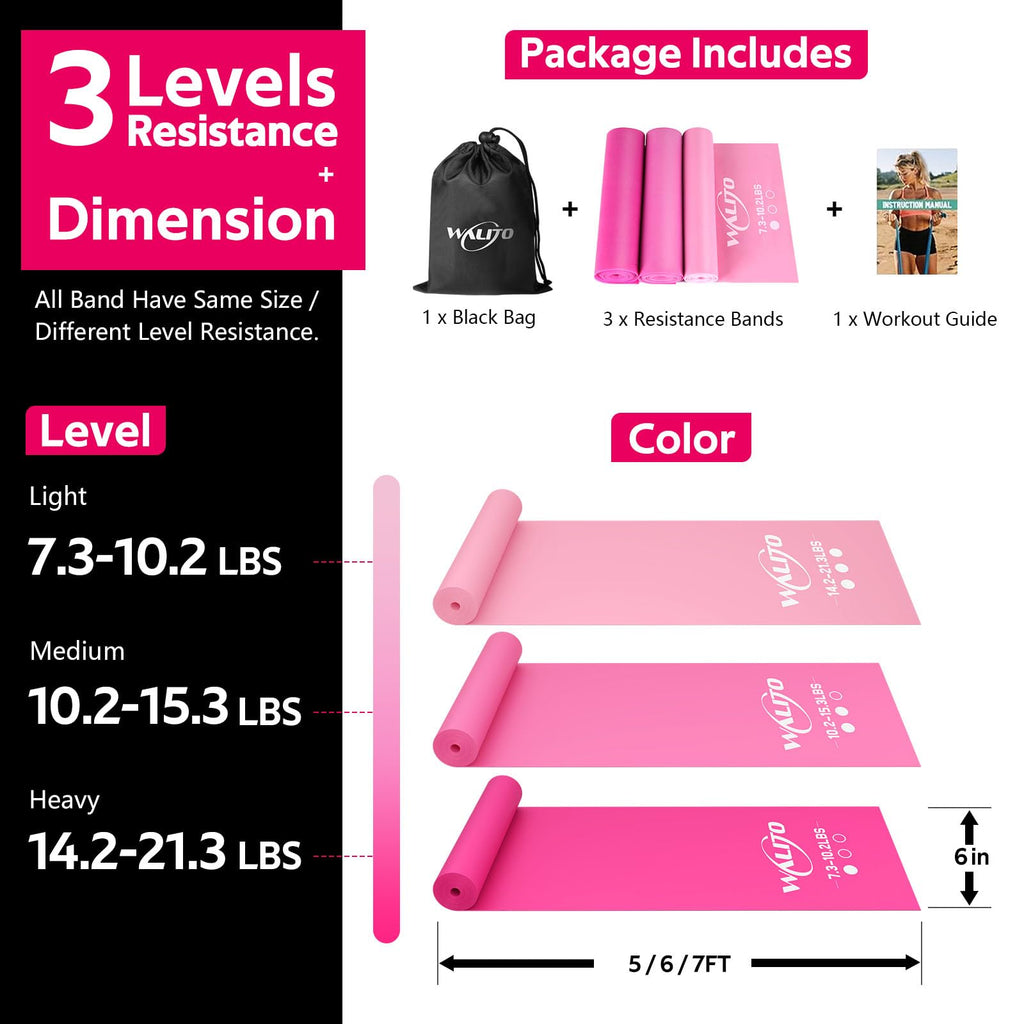 WALITO Resistance Bands for Working Out, Exercise Bands for Women and Men, Workout Bands for Physical Therapy, Stretch, Recovery, Pilates, Rehab, Strength Training and Home Gym