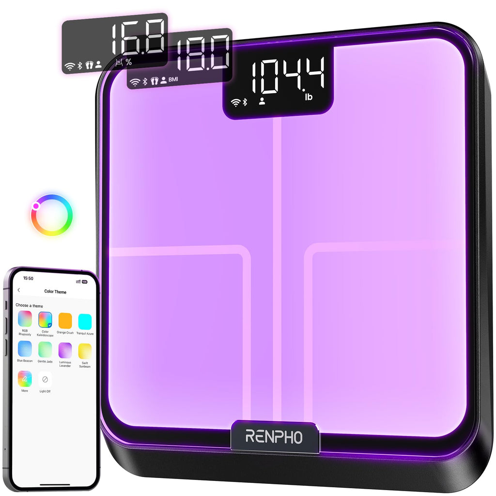 RENPHO Smart Scale for Body Weight, Weight Scale with 7-in-1 Large Display for BMI, Body Fat, Muscle Mass, 13 Body Composition, High Accurate Bluetooth Scale, 500lbs, 11.8", Elis 2XL