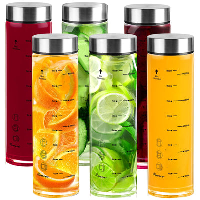 Glass Juice Bottles 4 Pack 20 oz - Wide Mouth Glass Water Bottles with Lids - for Juicing, Protein, Smoothie, Milk, Reusable, BPA Free, Stainless Steel Lids, Blender, Shaker Bottle (20oz/600ml)