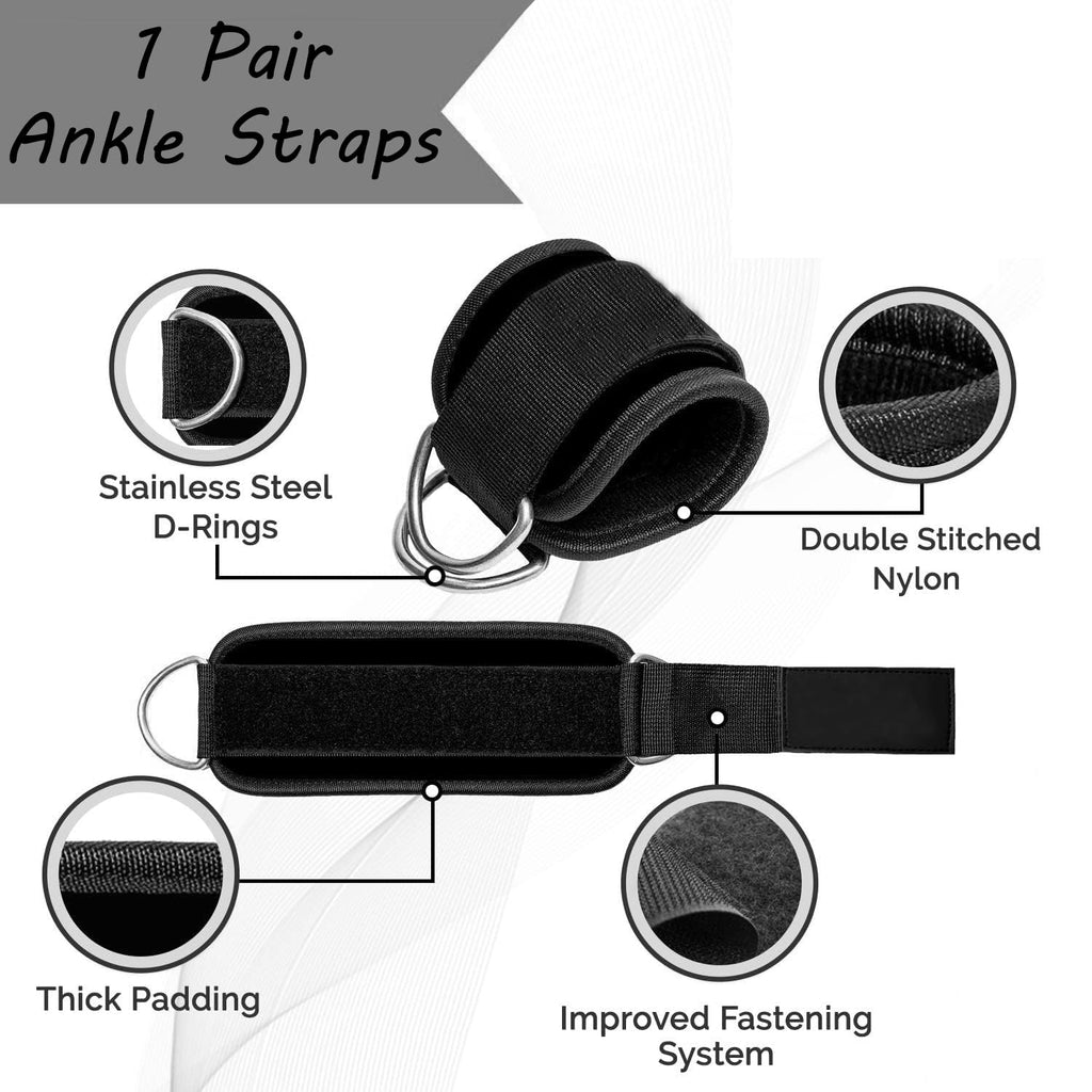 Ankle Straps Ankle Resistance Bands Wrist Cuffs Padded Straps Adjustable Fitness Glute Kickback D-Ring for Cable Machine Gym Foot Leg Training Brace Support 1 Pair