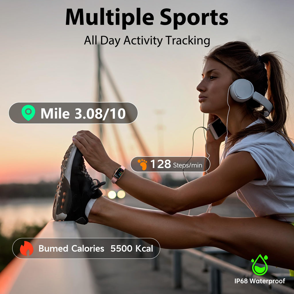 Fitness Tracker with 24/7 Continuous Heart Rate, Blood Oxygen Monitor, Smart Watch with Sleep Monitor, IP68 Waterproof Activity Tracker Step Counter for Women Men (Black)