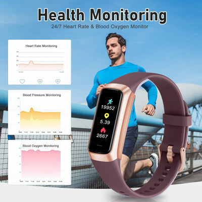 Fitness Tracker with 24/7 Heart Rate, Blood Oxygen Blood Pressure Sleep Monitor, Activity Trackers 5 ATM Waterproof,Step Calorie Counter Pedometer Health Smart Watch for Women Men Bordeaux