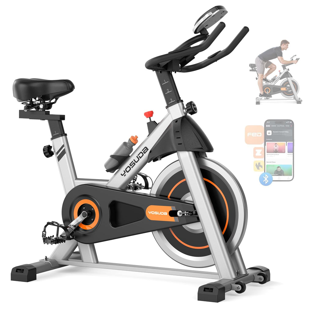 YOSUDA Exercise Bike, Brake Pad Stationary Bike for Home with Exclusive App, Magnetic Indoor Cycling Bike with 300 lb Weight Capacity, Low Noise, Tablet Holder and Fitness Courses for Weight Loss