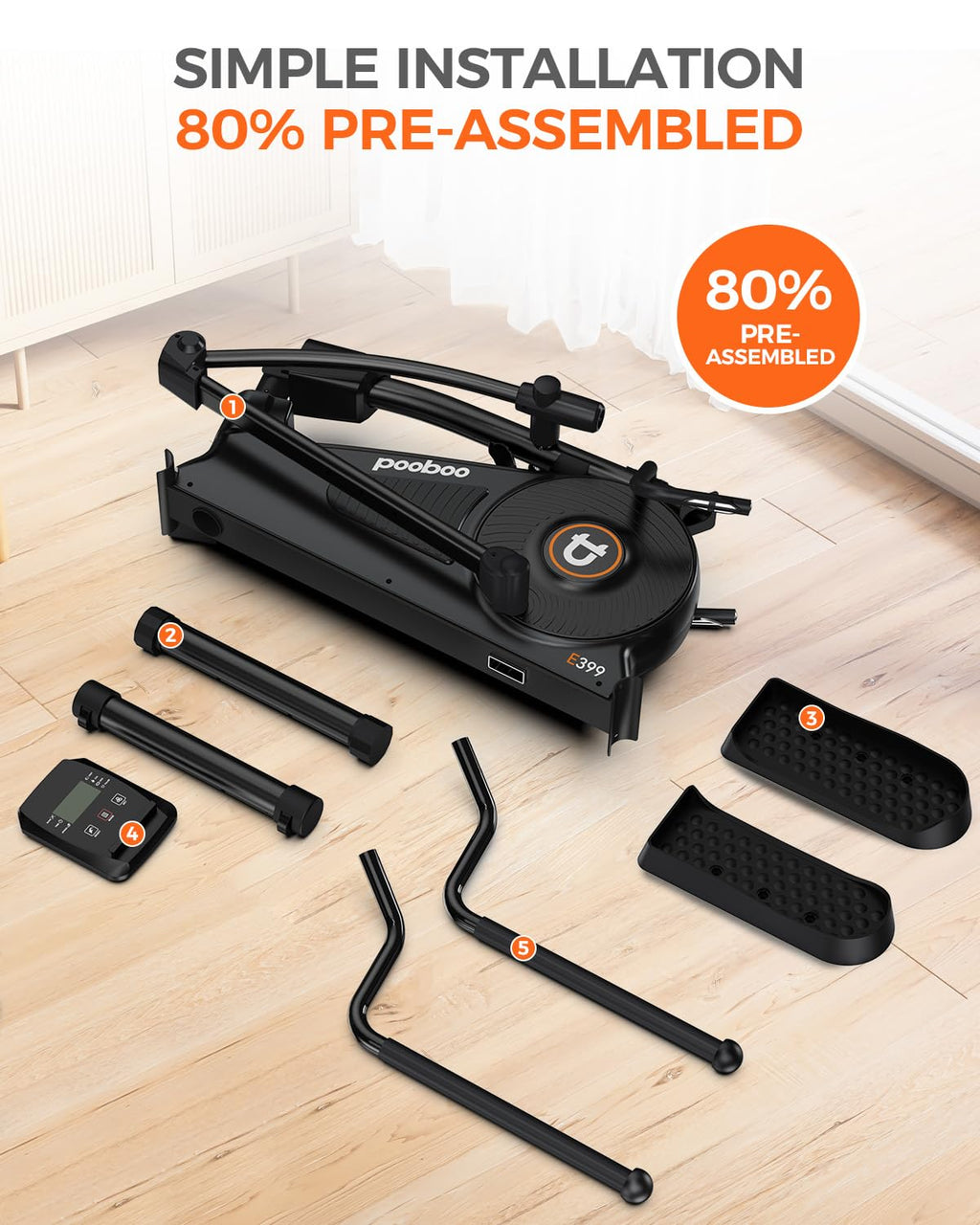 pooboo Elliptical Machine, Elliptical Exercise Machine with 16-Level Resistance&Hyper-Quiet Magnetic Driving System, Elliptical Machine for Home with LCD Monitor&15.5IN Stride, 350LBS Weight Capacity