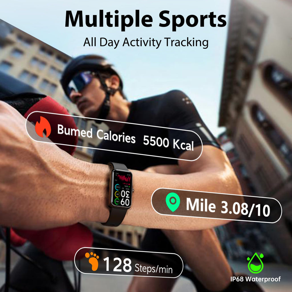 Fitness Tracker with 24/7 Continuous Heart Rate, Blood Oxygen Monitor, Smart Watch with Sleep Monitor, IP68 Waterproof Activity Tracker Step Counter for Women Men (Black)