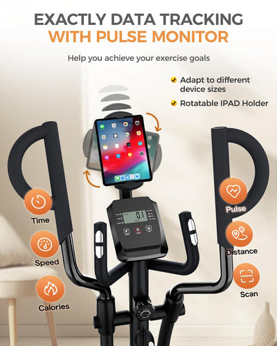 pooboo Elliptical Machine, Elliptical Exercise Machine with 16-Level Resistance&Hyper-Quiet Magnetic Driving System, Elliptical Machine for Home with LCD Monitor&15.5IN Stride, 350LBS Weight Capacity