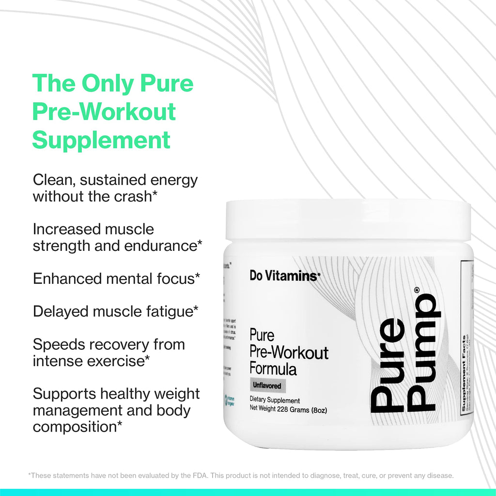 Do Vitamins - PurePump Unflavored All-Natural Pre Workout Powder for Men & Women - Clean Preworkout with Creatine, BCAA, Beta Alanine - Best for Energy, Focus & Pump - Vegan, Keto, Paleo 30 Servings