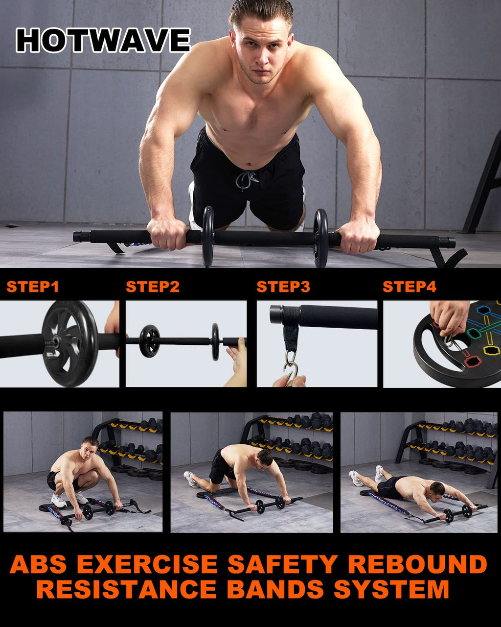 HOTWAVE Portable Exercise Equipment with 16 Gym Accessories,20 in 1 Push Up Board Fitness,Resistance Bands with Ab Roller Wheel,at Home Workout for Men