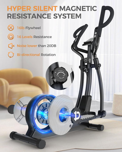 pooboo Elliptical Machine, Elliptical Exercise Machine with 16-Level Resistance&Hyper-Quiet Magnetic Driving System, Elliptical Machine for Home with LCD Monitor&15.5IN Stride, 350LBS Weight Capacity