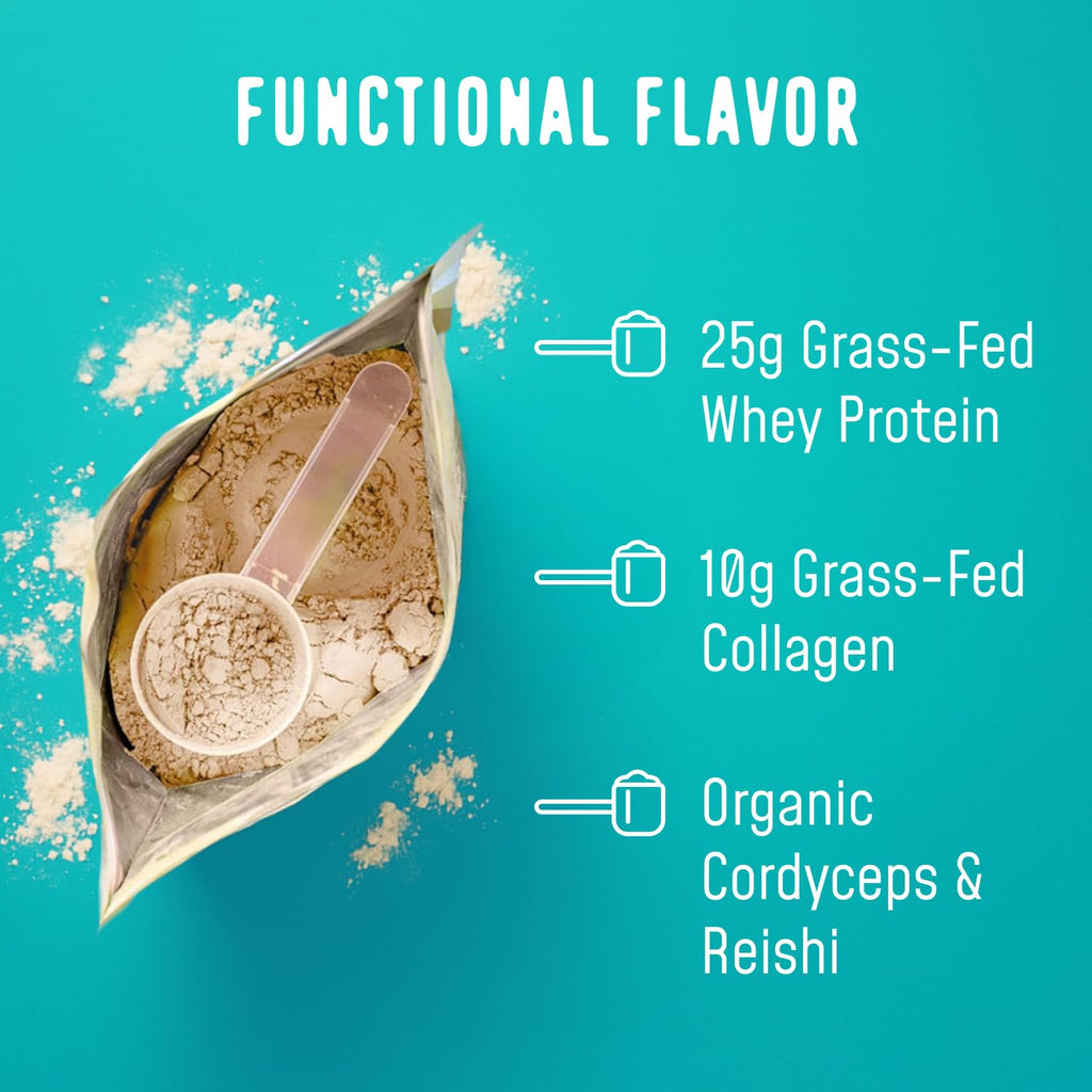 FlavCity Grass Fed Whey Chocolate Protein Powder - Chocolate Peanut Butter - 25g Protein & 10g Collagen - Made with Organic Cocoa & Coconut Milk - Gluten Free & No Added Sugars (20 Servings)